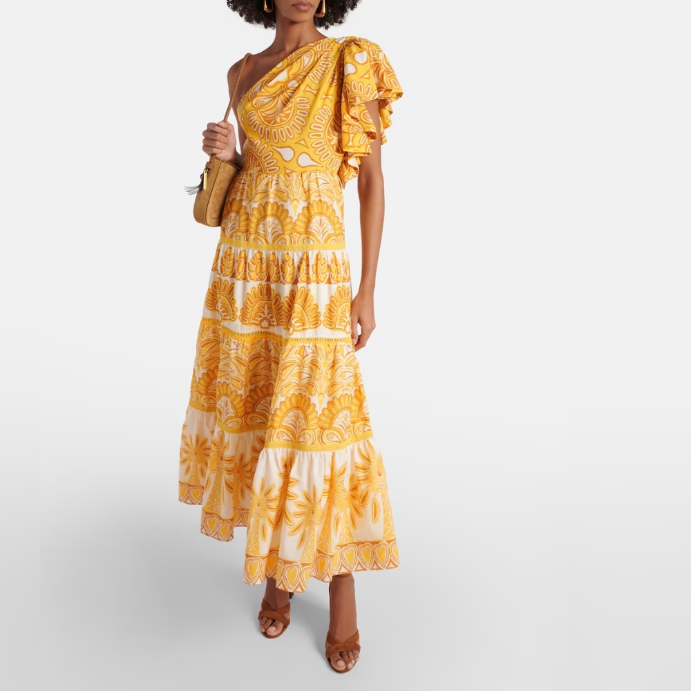 FARM Rio Ainika Tapestry One-Shoulder Maxi Dress Small NWT